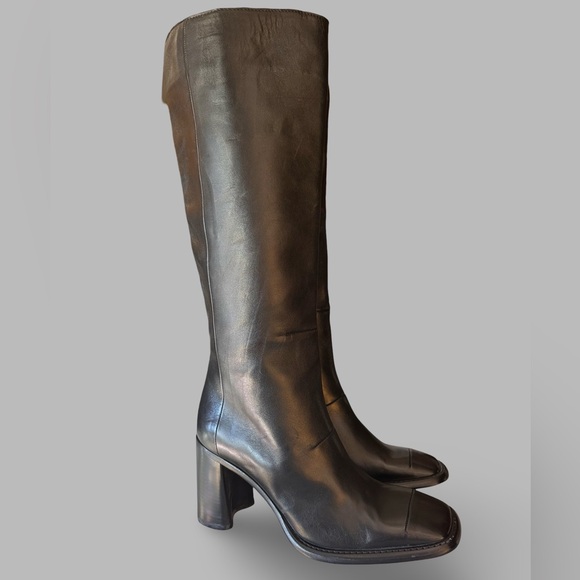 Rare 90s Vintage Costume National Soft Leather Square Toe Heeled Knee Boots 39 - Picture 5 of 8